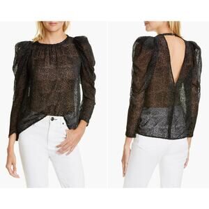 BA&SH Cadia Silk Blend Sheer Long Sleeve Blouse Black | XS​​​​​​​​​​​​​​​​​​